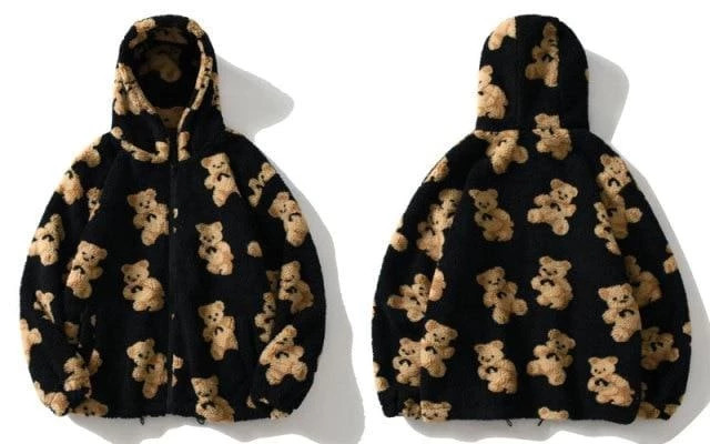 Streetgarm NEW Bear Print Sherpa Zip Hoodie 7 Streetgarm NEW Bear Print Sherpa Zip Hoodie