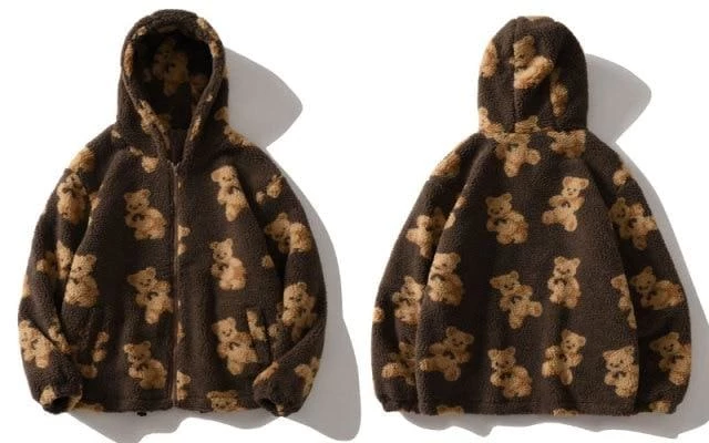 Streetgarm NEW Bear Print Sherpa Zip Hoodie 6 Streetgarm NEW Bear Print Sherpa Zip Hoodie