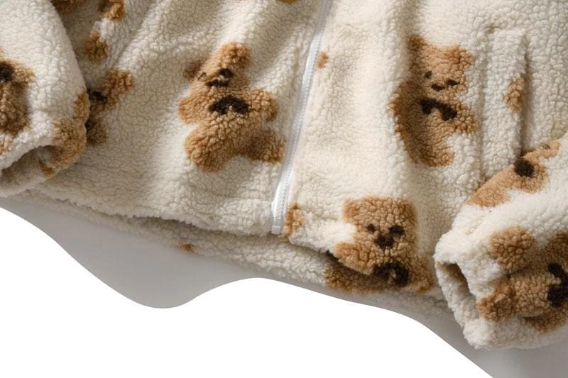 Streetgarm NEW Bear Print Sherpa Zip Hoodie 10 Streetgarm NEW Bear Print Sherpa Zip Hoodie