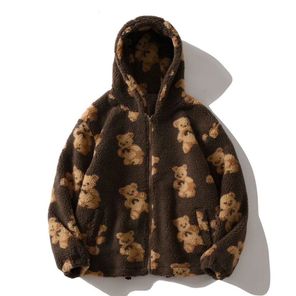 Streetgarm NEW Bear Print Sherpa Zip Hoodie 11 Streetgarm NEW Bear Print Sherpa Zip Hoodie