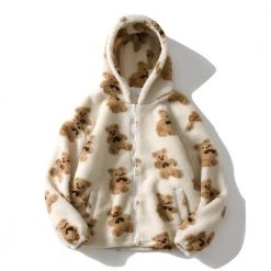 Streetgarm NEW Bear Print Sherpa Zip Hoodie 16 Streetgarm NEW Bear Print Sherpa Zip Hoodie