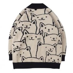 Streetgarm Cartoon Cat Print Knitted Cardigan NEW