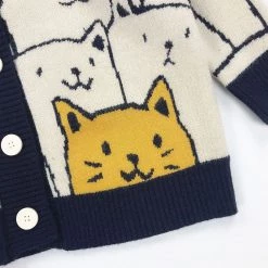 Streetgarm Cartoon Cat Print Knitted Cardigan NEW