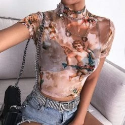 Streetgarm NEW Cherub Print Mesh Crop Top 17 Streetgarm NEW Cherub Print Mesh Crop Top
