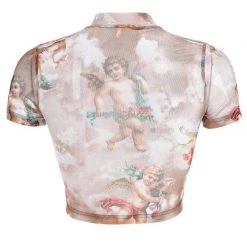 Streetgarm NEW Cherub Print Mesh Crop Top 18 Streetgarm NEW Cherub Print Mesh Crop Top