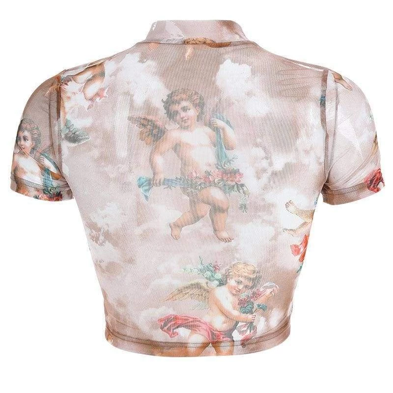 Streetgarm NEW Cherub Print Mesh Crop Top 10 Streetgarm NEW Cherub Print Mesh Crop Top