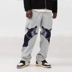 Streetgarm NEW Fashion Dog Print Wide-leg Pants
