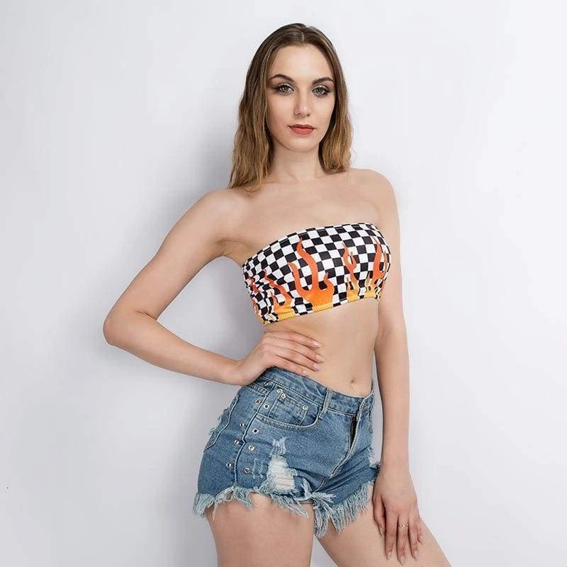 Streetgarm NEW Fire Checkerboard Tube Top 5 Streetgarm NEW Fire Checkerboard Tube Top