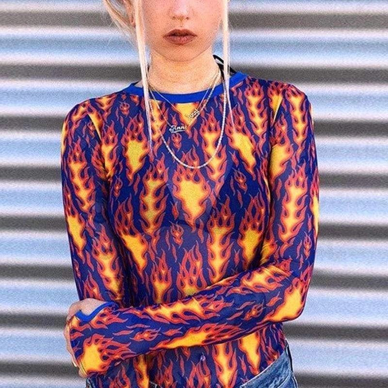 Streetgarm NEW Flame Print Mesh Crop Top 7 Streetgarm NEW Flame Print Mesh Crop Top