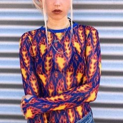 Streetgarm NEW Flame Print Mesh Crop Top 15 Streetgarm NEW Flame Print Mesh Crop Top