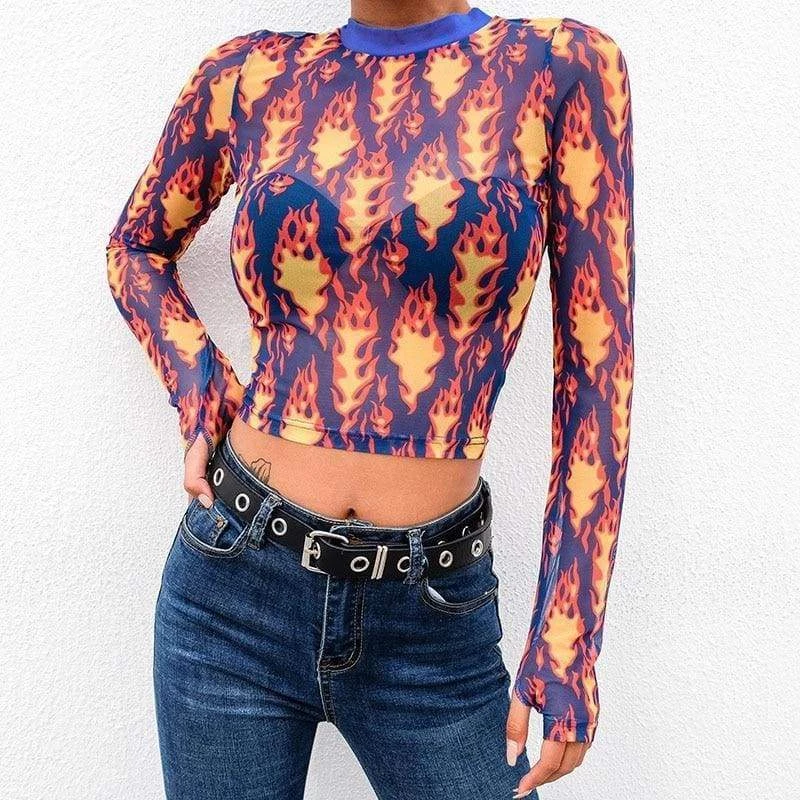 Streetgarm NEW Flame Print Mesh Crop Top 5 Streetgarm NEW Flame Print Mesh Crop Top