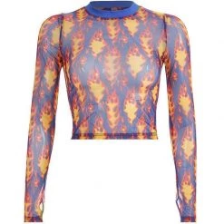 Streetgarm NEW Flame Print Mesh Crop Top