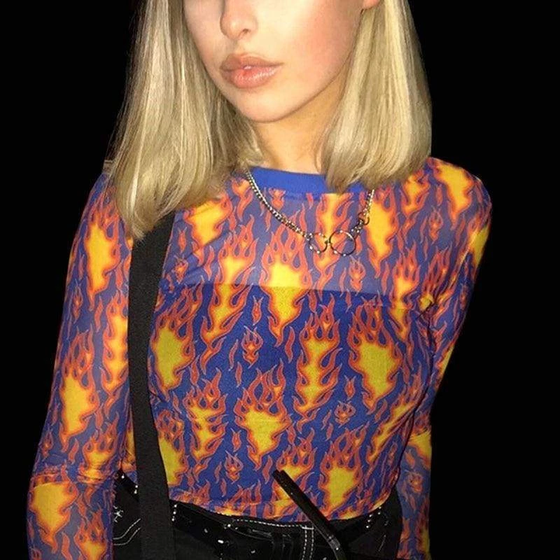 Streetgarm NEW Flame Print Mesh Crop Top 8 Streetgarm NEW Flame Print Mesh Crop Top