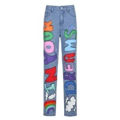 Streetgarm NEW In Your Dreams Printed Baggy High Waist Jeans