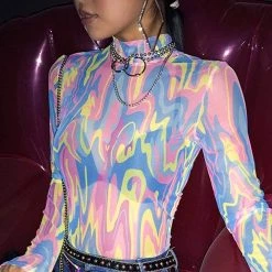 Streetgarm Marble High Neck Mesh Bodysuit NEW 14 Streetgarm Marble High Neck Mesh Bodysuit NEW