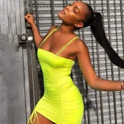Streetgarm NEW Neon Ruched Strappy Mini Dress