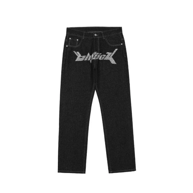 Streetgarm OhFuck Y2K Silver Print Denim Jeans NEW 4 Streetgarm OhFuck Y2K Silver Print Denim Jeans NEW