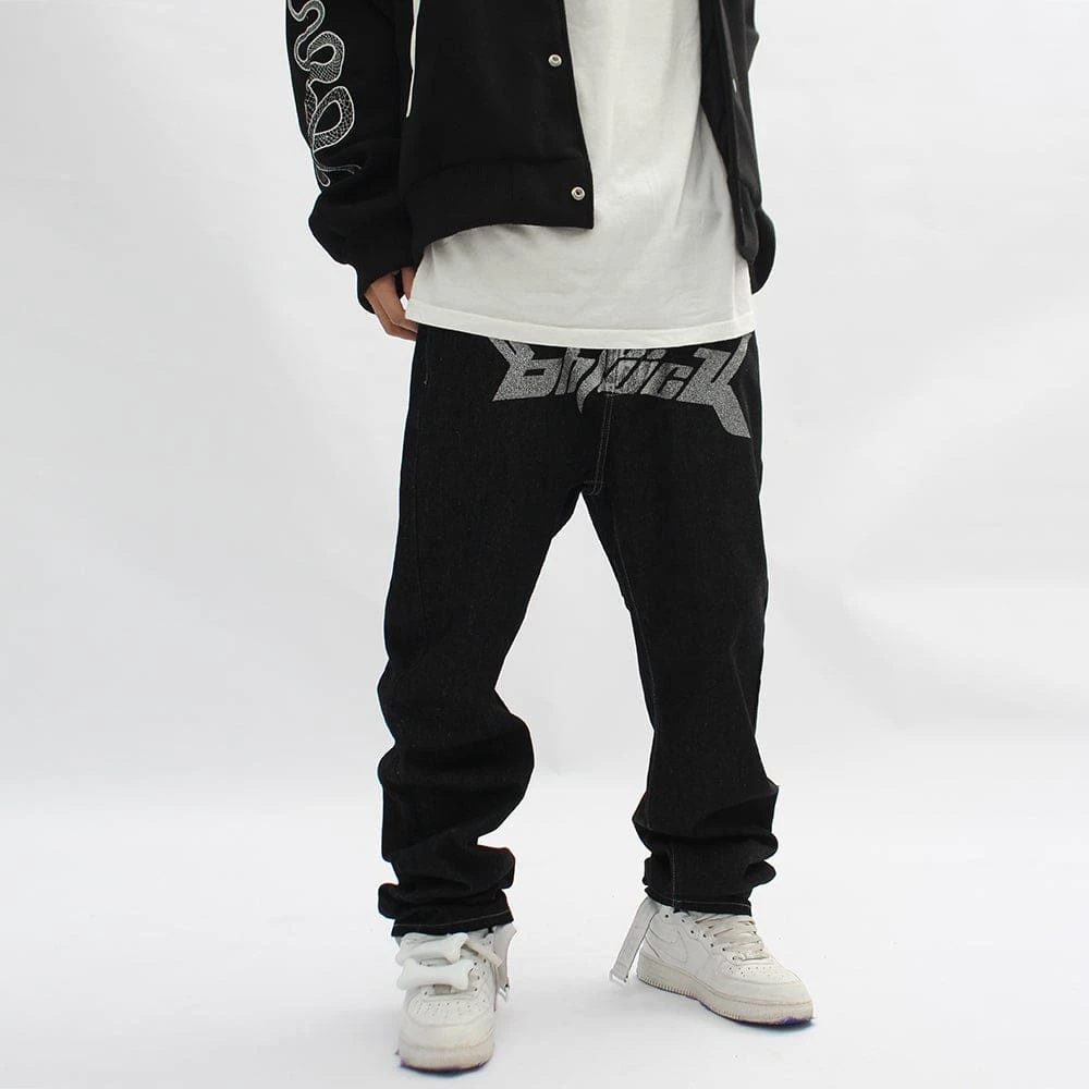 Streetgarm OhFuck Y2K Silver Print Denim Jeans NEW 8 Streetgarm OhFuck Y2K Silver Print Denim Jeans NEW