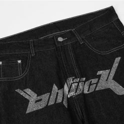 Streetgarm OhFuck Y2K Silver Print Denim Jeans NEW 14 Streetgarm OhFuck Y2K Silver Print Denim Jeans NEW