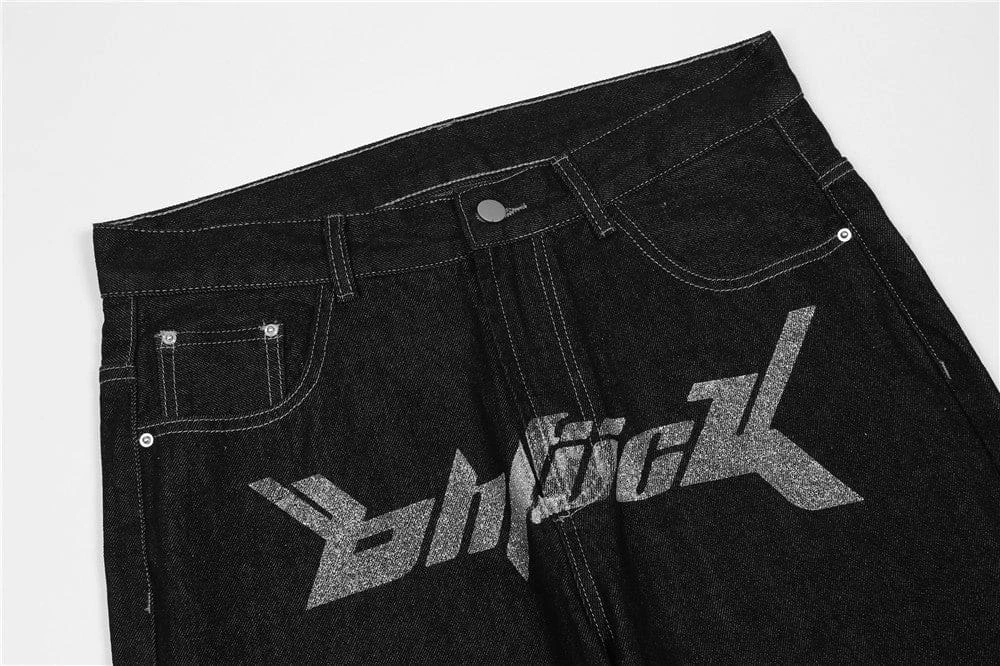 Streetgarm OhFuck Y2K Silver Print Denim Jeans NEW 5 Streetgarm OhFuck Y2K Silver Print Denim Jeans NEW