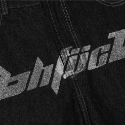 Streetgarm OhFuck Y2K Silver Print Denim Jeans NEW 21 Streetgarm OhFuck Y2K Silver Print Denim Jeans NEW