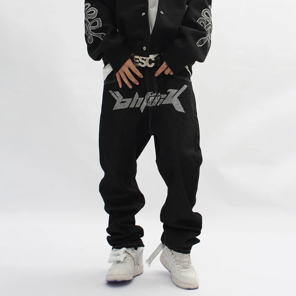 Streetgarm OhFuck Y2K Silver Print Denim Jeans NEW 11 Streetgarm OhFuck Y2K Silver Print Denim Jeans NEW