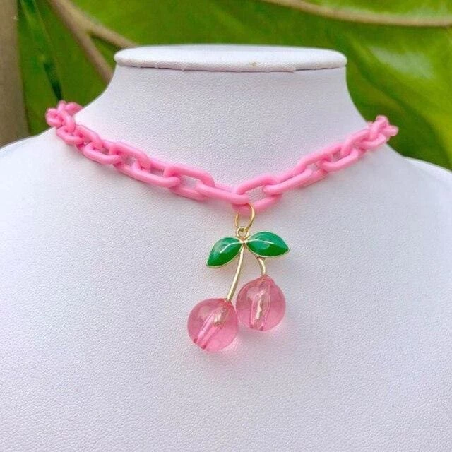 Streetgarm Pink Cherry Acrylic Chain Necklace 4 Streetgarm Pink Cherry Acrylic Chain Necklace