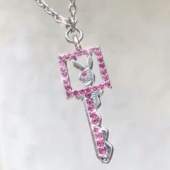 Streetgarm NEW Pink Crystal Playboy Bunny Key Necklace