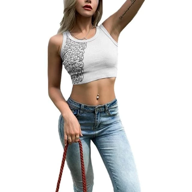 Streetgarm Portrait Print Ribbed Crop Tank Top 6 Streetgarm Portrait Print Ribbed Crop Tank Top