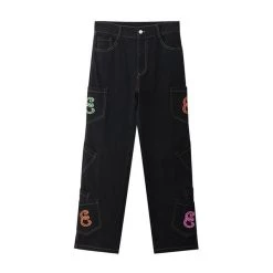 Streetgarm Retro Letter Print Straight Cargo Pants NEW