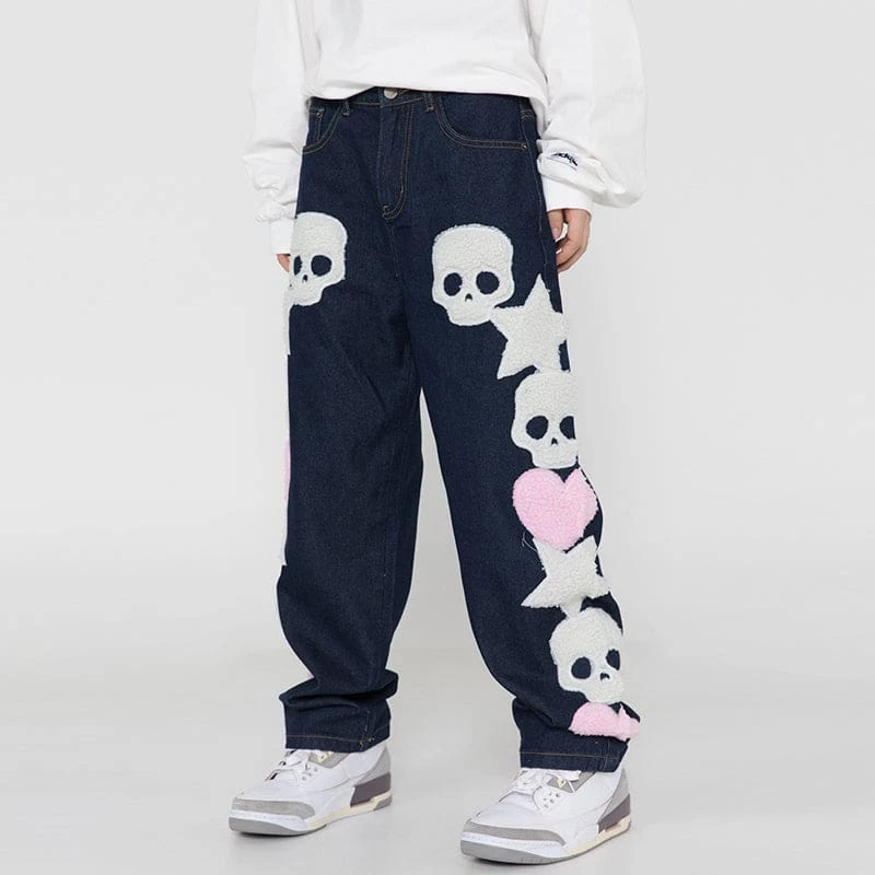 Streetgarm Skull And Five Stars Embroidered Jeans 5 Streetgarm Skull And Five Stars Embroidered Jeans