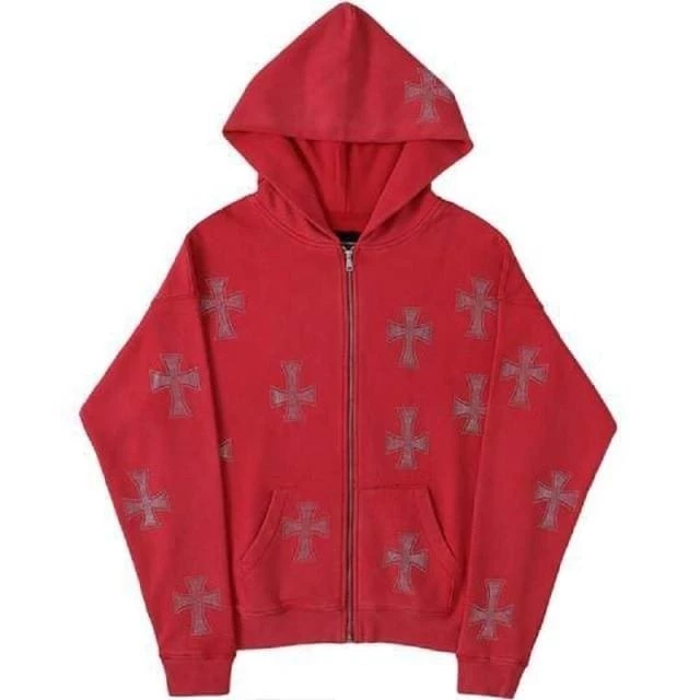 Streetgarm Unknown Cross Rhinestone Hoodie - Red NEW 3 Streetgarm Unknown Cross Rhinestone Hoodie - Red NEW