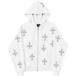 Streetgarm Unknown Cross Rhinestone Hoodie - White
