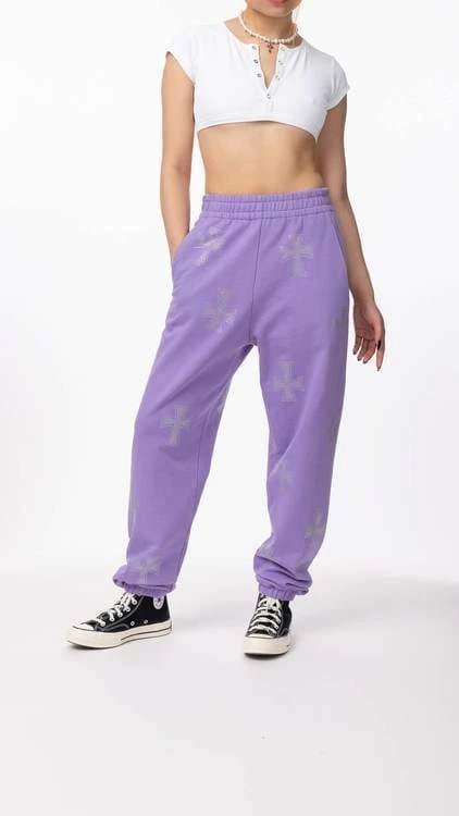 Streetgarm Unknown Cross Rhinestone Joggers - Purple 5 Streetgarm Unknown Cross Rhinestone Joggers - Purple