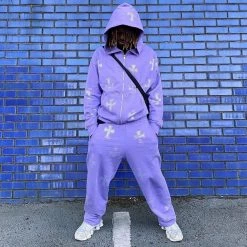 Streetgarm Unknown Cross Rhinestone Joggers - Purple