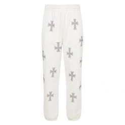 Streetgarm NEW Unknown Cross Rhinestone Joggers - White