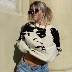 Streetgarm NEW Y2K Abstract Face Jumper 11 Streetgarm NEW Y2K Abstract Face Jumper