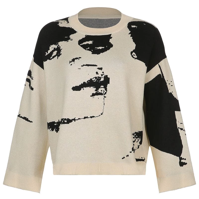 Streetgarm NEW Y2K Abstract Face Jumper 3 Streetgarm NEW Y2K Abstract Face Jumper
