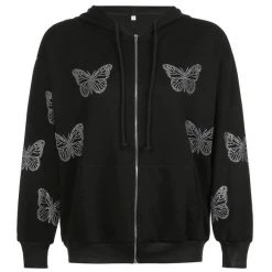 Streetgarm Y2K Butterfly Rhinestone Zip Hoodie